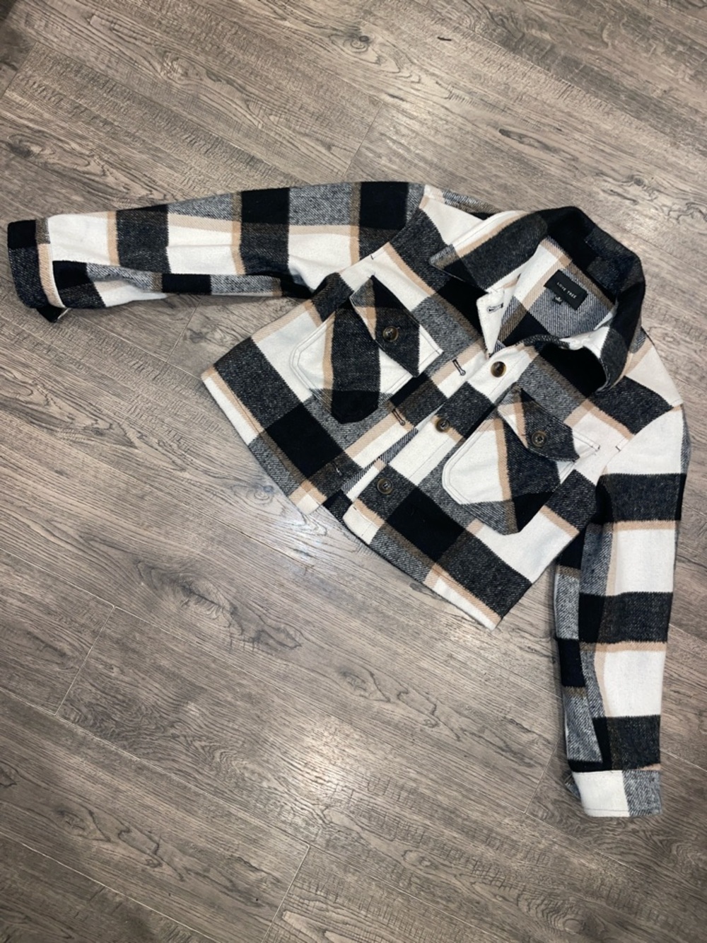 Love Tree Black, Cream & Brown Plaid Shacket